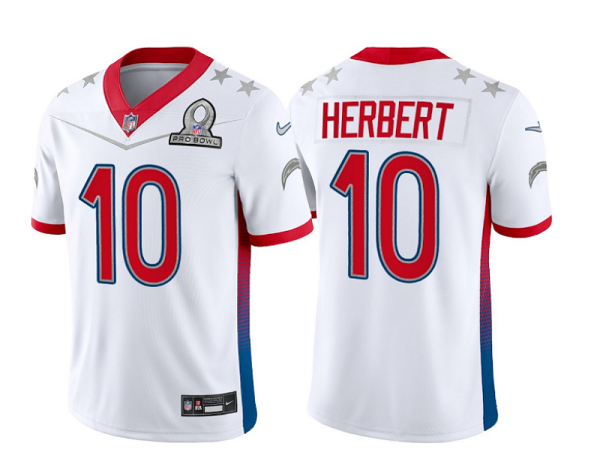 Men's Los Angeles Chargers #10 Justin Herbert 2022 White Pro Bowl Stitched Jersey